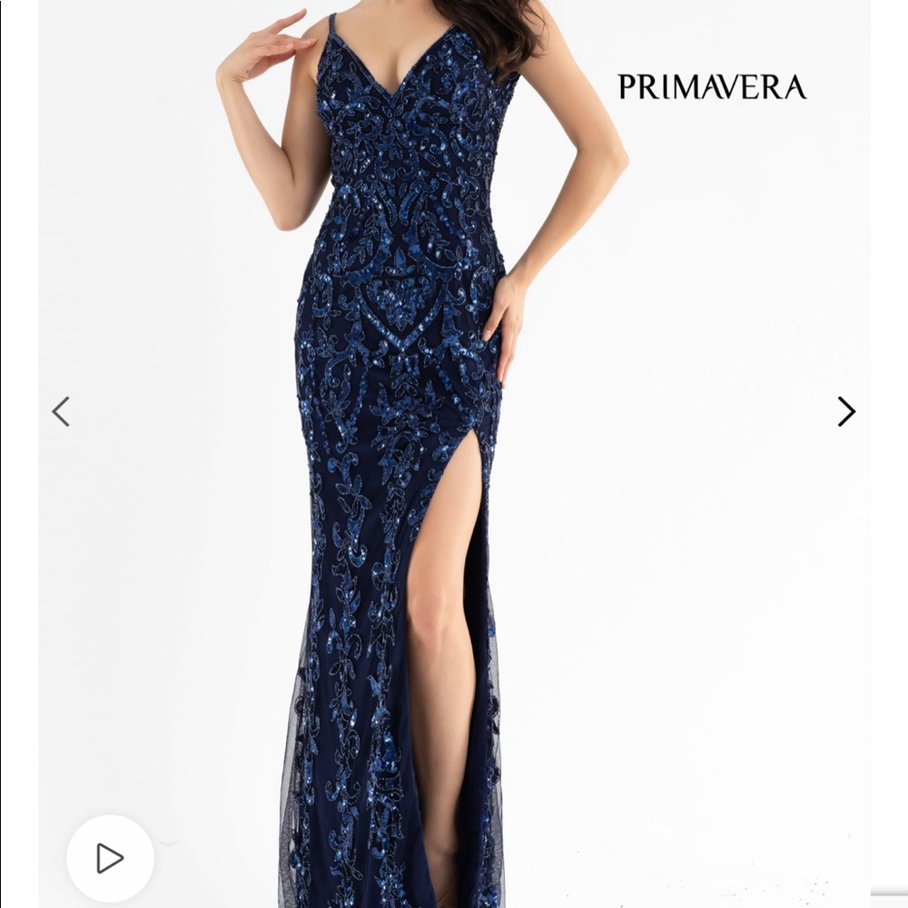 Primavera Couture navy blue beaded sequin prom dress size 8